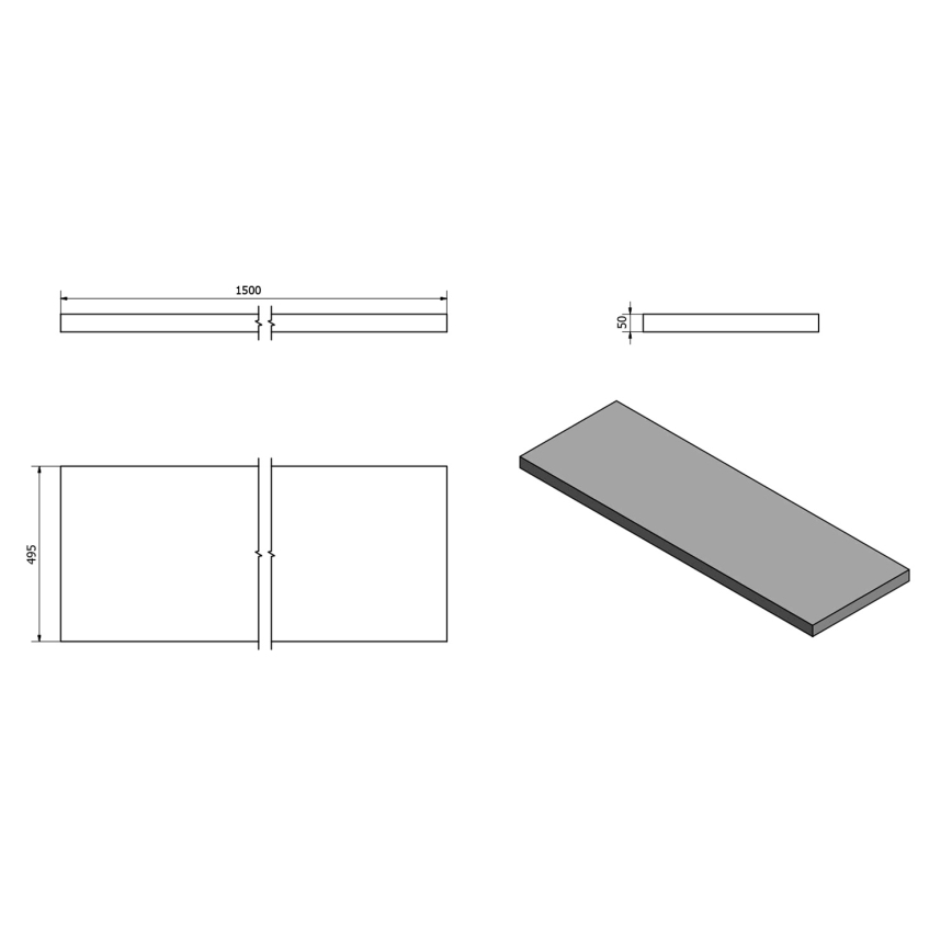 Sapho - Valamu tööpind AVICE 150x49,5 cm hall/tsement
