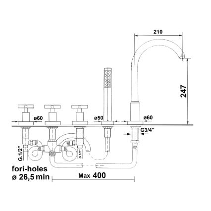 Sapho - Vannisegisti 5-auguline AXIA läikiv kroom