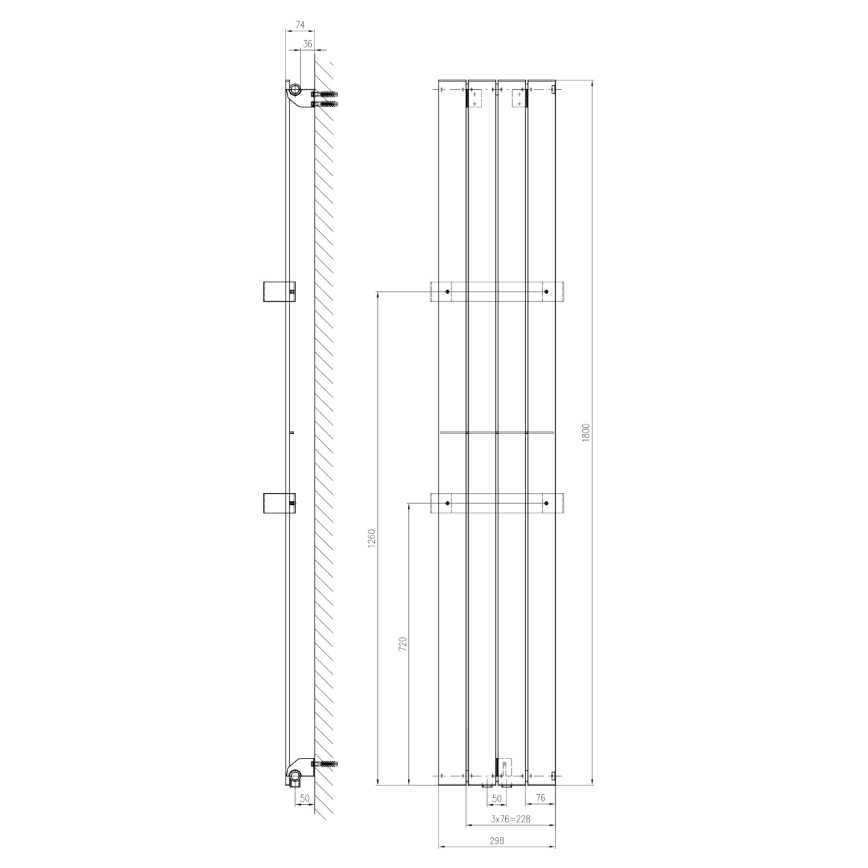 Sapho - vannitoa radiaator COLONNA 180x29 cm must