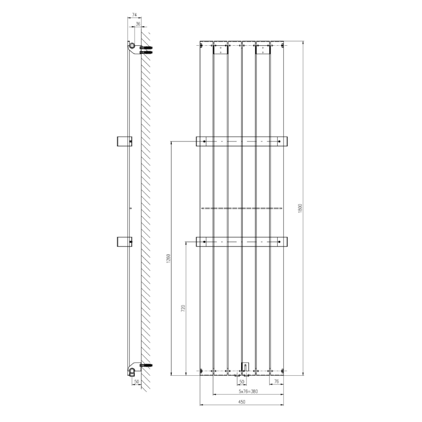 Sapho - Vannitoa radiaator COLONNA 910W/230V 45x180 cm valge