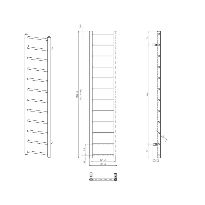 Sapho - vannitoa radiaator DINA 138x30 cm matt must