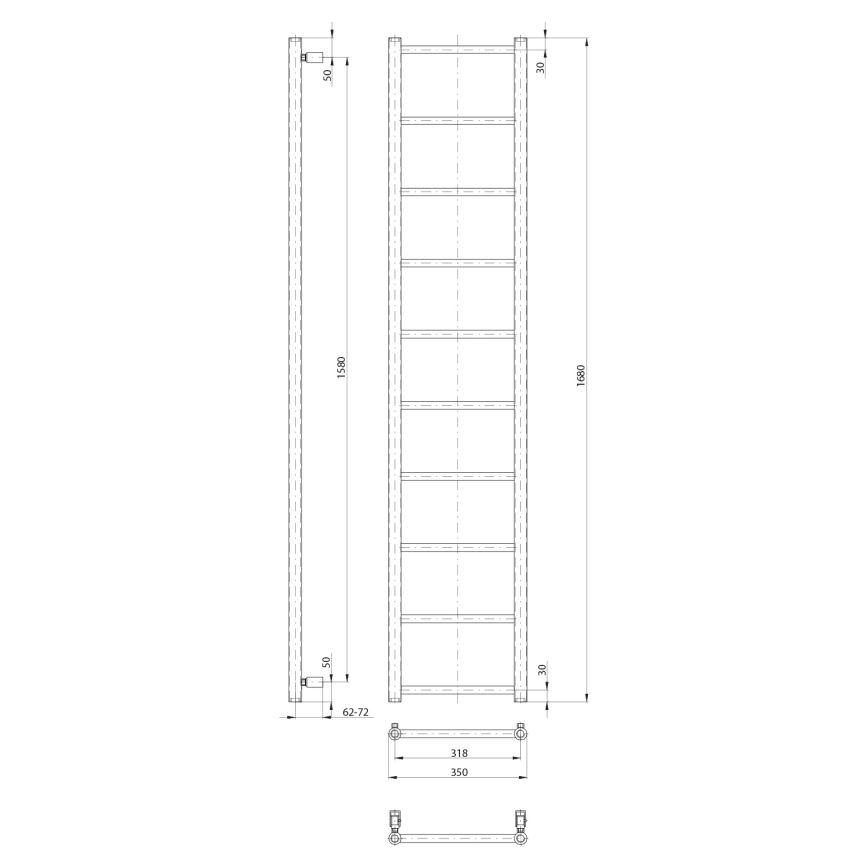 Sapho - Vannitoa radiaator DINA 334W 35x168 cm mattmust