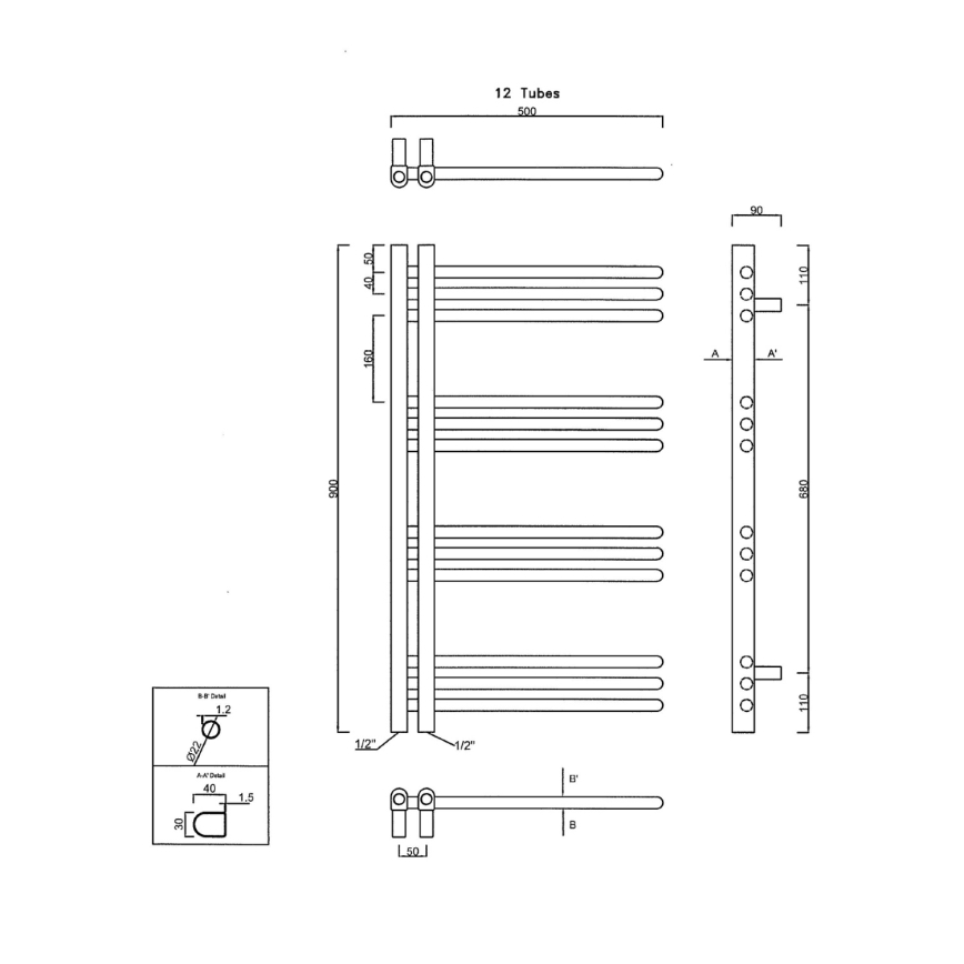 Sapho - Vannitoa radiaator DORLION 90x50 cm läikiv kroom