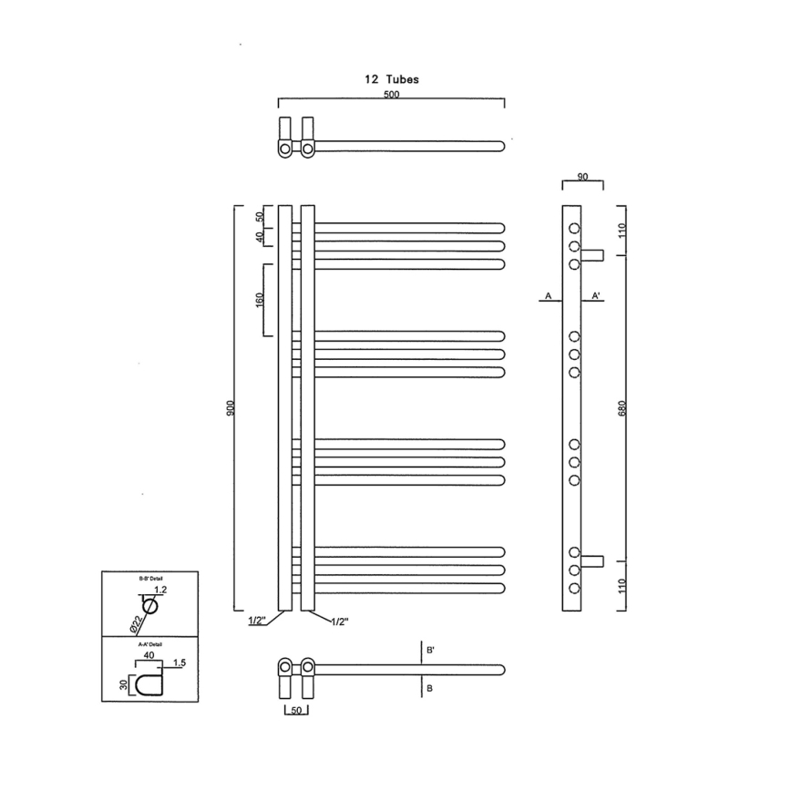 Sapho - Vannitoa radiaator DORLION 90x50 cm mattmust