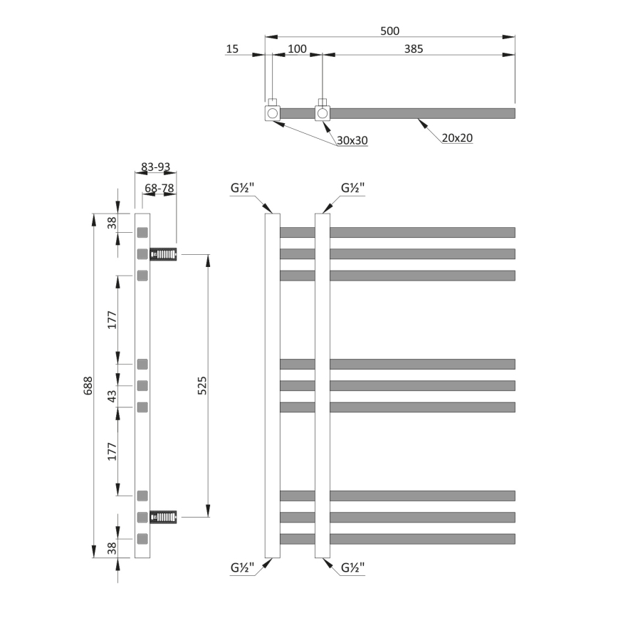 Sapho - Vannitoa radiaator MAGDALENA 241W/230V 50x69 cm läikiv kroom