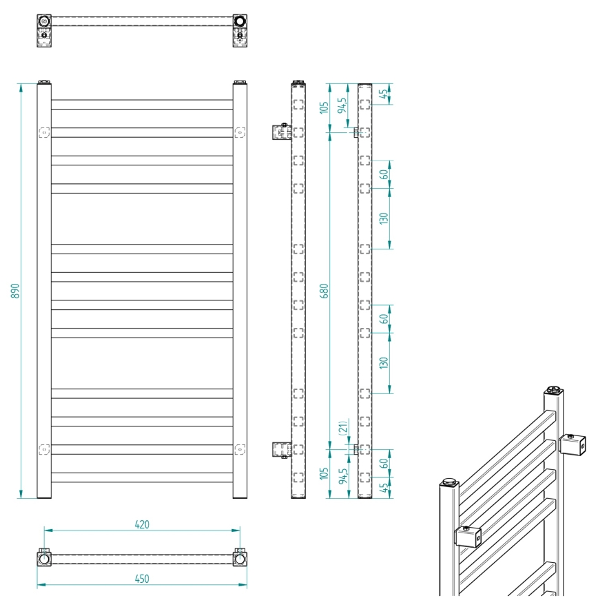 Sapho - Vannitoa radiaator METRO 239W/230V 45x89 cm läikiv kroom