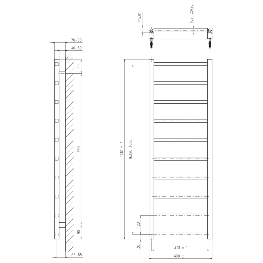 Sapho - Vannitoa radiaator METRO DOS 114x40 cm matt must
