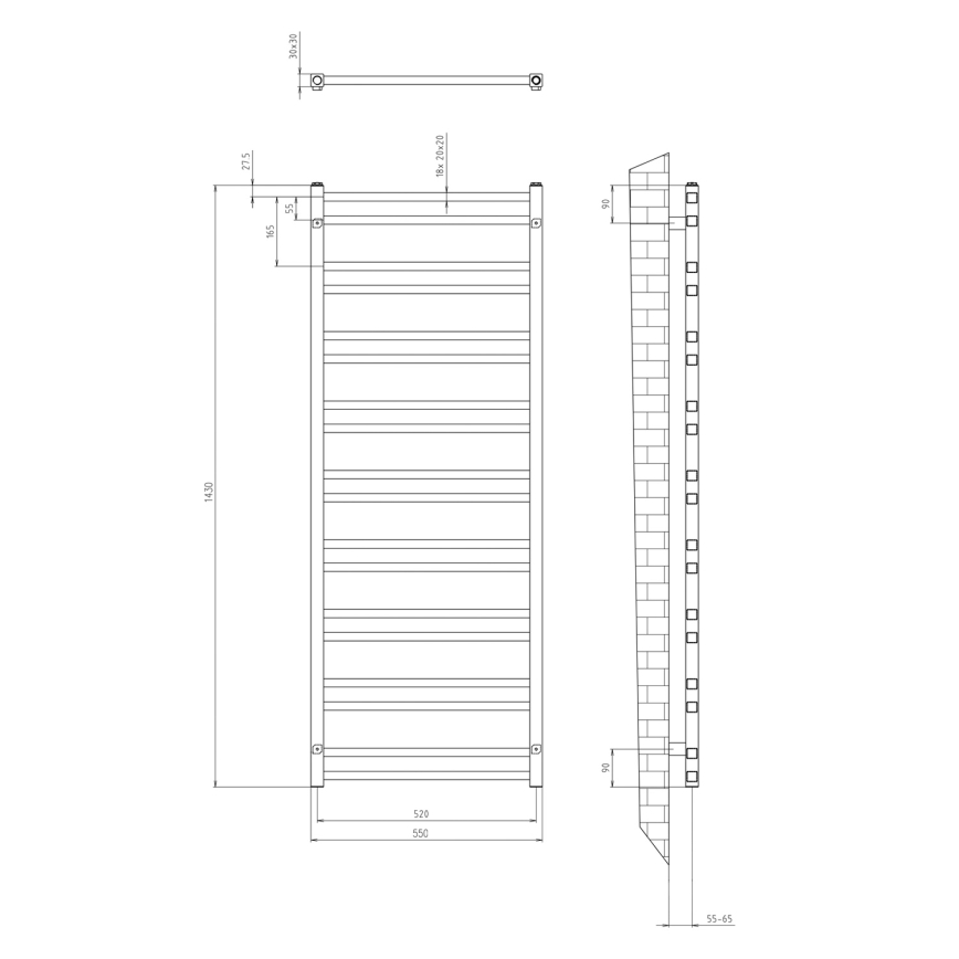 Sapho - Vannitoa radiaator METRO DOS 143x55 cm mattmust