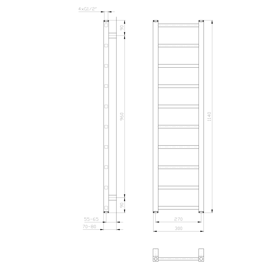 Sapho - Vannitoa radiaator METRO LIGHT 114x30 cm läikiv kroom