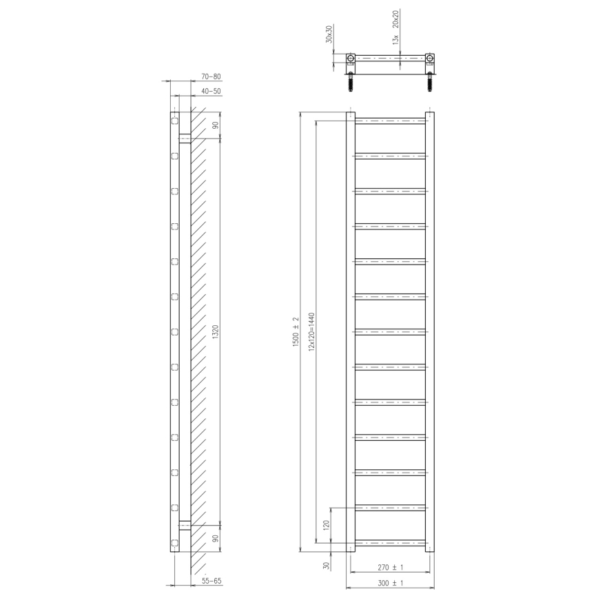 Sapho - Vannitoa radiaator METRO LIGHT 150x30 cm valge