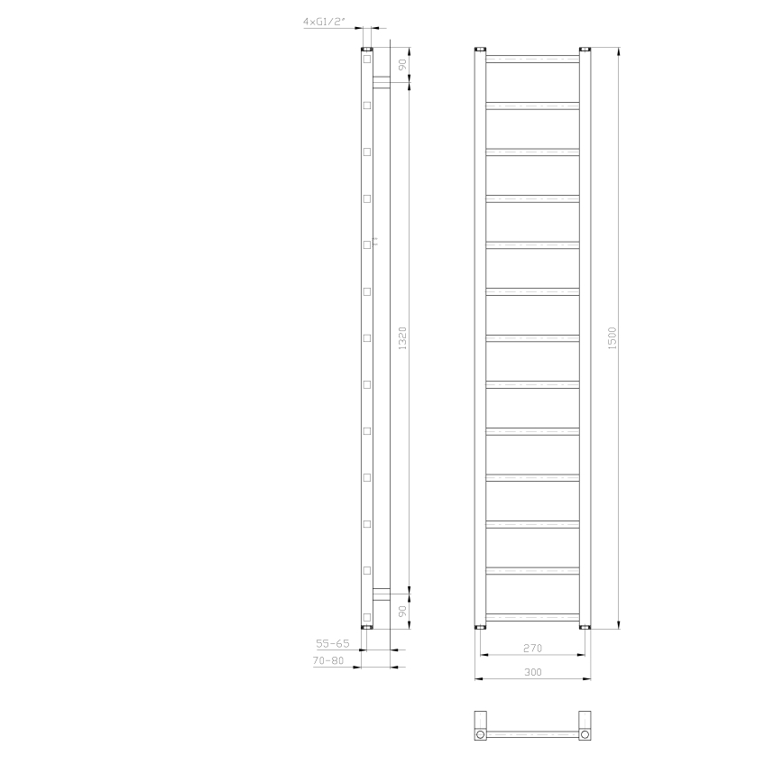Sapho - Vannitoa radiaator METRO LIGHT 150x30 cm valge
