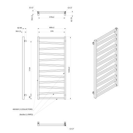 Sapho - vannitoa radiaator ZIG 133x60 cm must