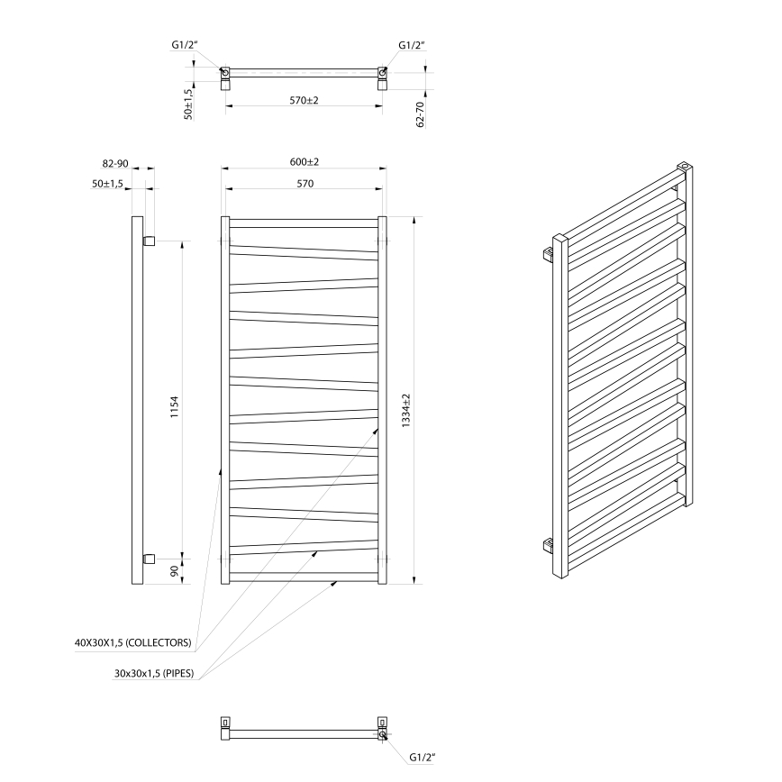 Sapho - vannitoa radiaator ZIG 133x60 cm must