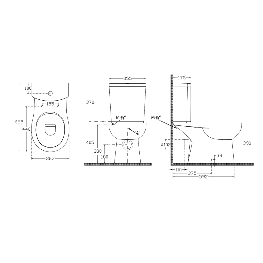 Sapho - WC-kombi bidee-pihustiga, tagumise äravooluga, keraamika/valge