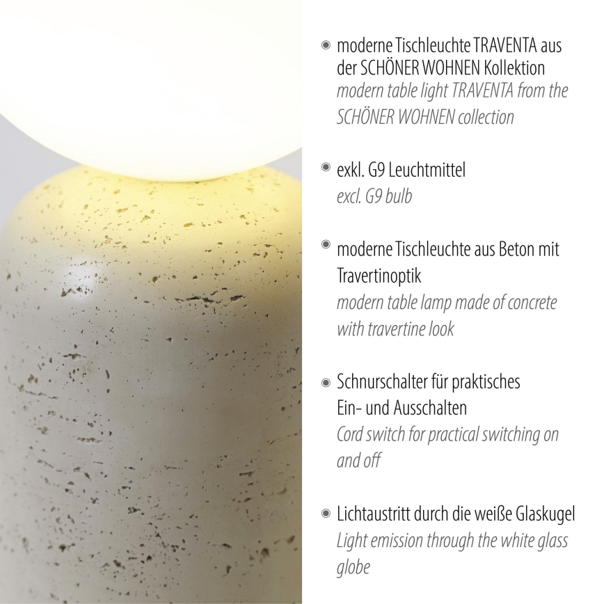 Schöner Wohnen 12543-42 - TRAVENTA laualamp 1xG9/10W/230V betoon