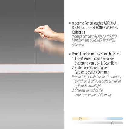 Schöner Wohnen 12577-16 - hämardatav LED-rippvalgusti riputuskaabliga ADRIANA ROUND 2xLED/24W/230V 2700/3000/3500/4000/5000K valge