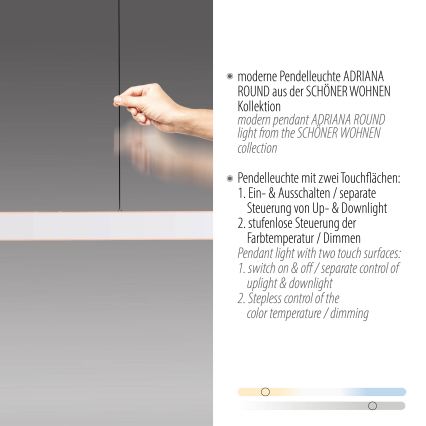 Schöner Wohnen 12577-16 - Hämardatav LED-rippvalgusti kaablil ADRIANA ROUND 2xLED/24W/230V 2700/3000/3500/4000/5000K 160 cm valge