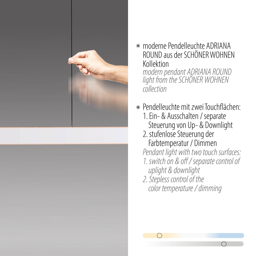 Schöner Wohnen 12577-16 - Hämardatav LED-rippvalgusti kaablil ADRIANA ROUND 2xLED/24W/230V 2700/3000/3500/4000/5000K 160 cm valge