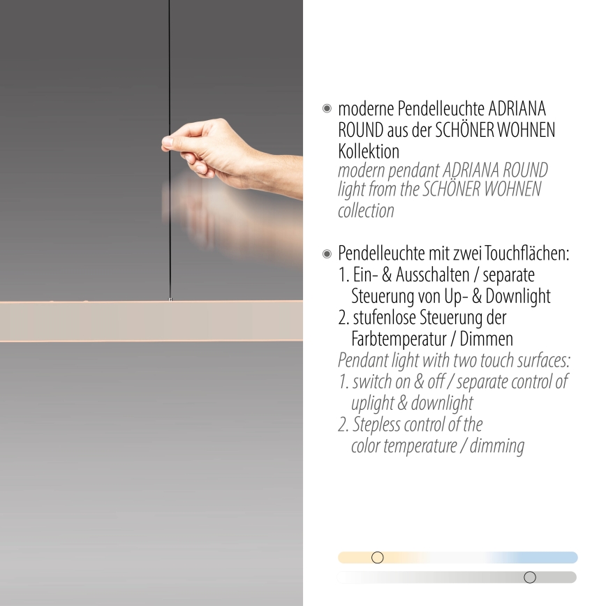 Schöner Wohnen 12577-39 - Hämardatav LED-lühter kaablil ADRIANA ROUND 2xLED/24W/230V 2700/3000/3500/4000/5000K 160 cm hall