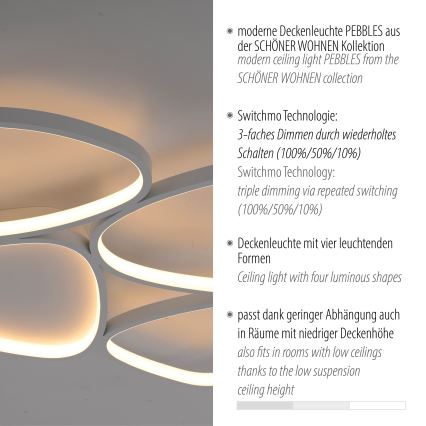 Schöner Wohnen 14038-16 - Hämardatav LED-laelamp PEBBLES LED/35,5W/230V valge