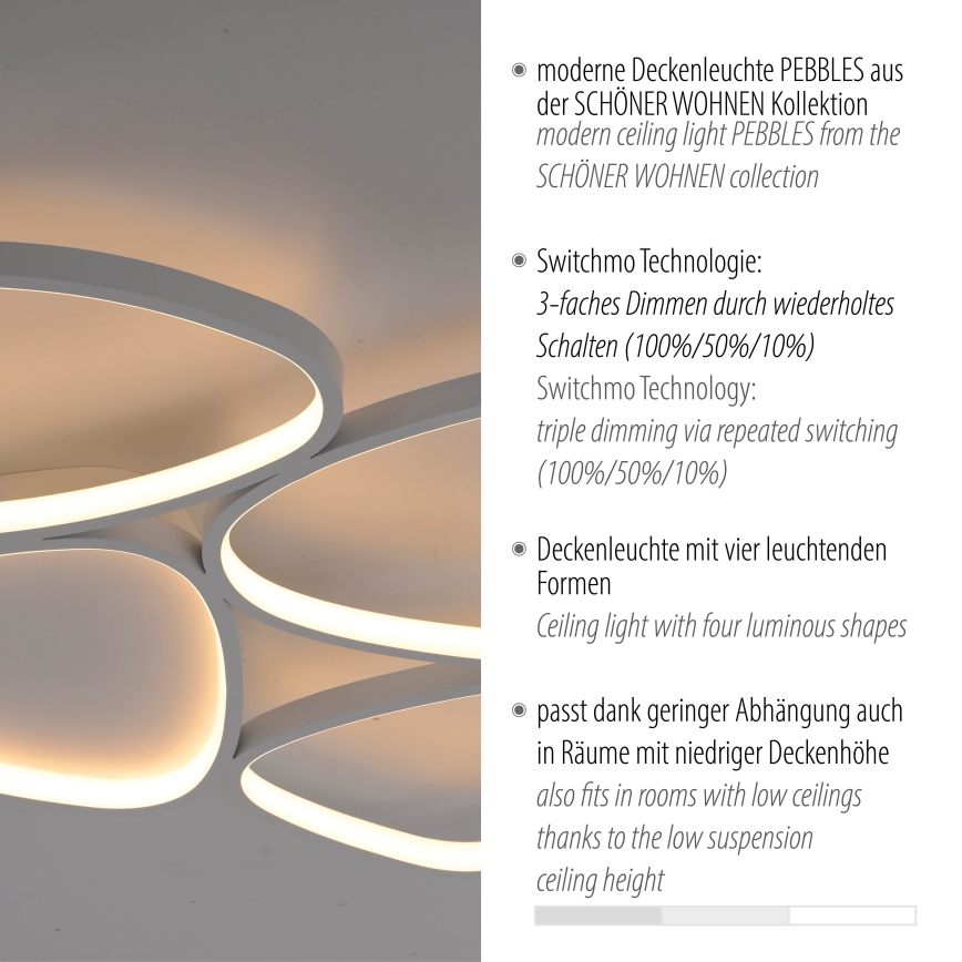 Schöner Wohnen 14038-16 - Hämardatav LED-laelamp PEBBLES LED/35,5W/230V valge