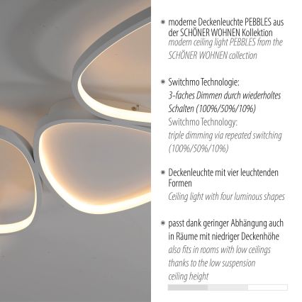 Schöner Wohnen 14039-16 - hämardatav LED-laelamp PEBBLES LED/35,5W/230V valge