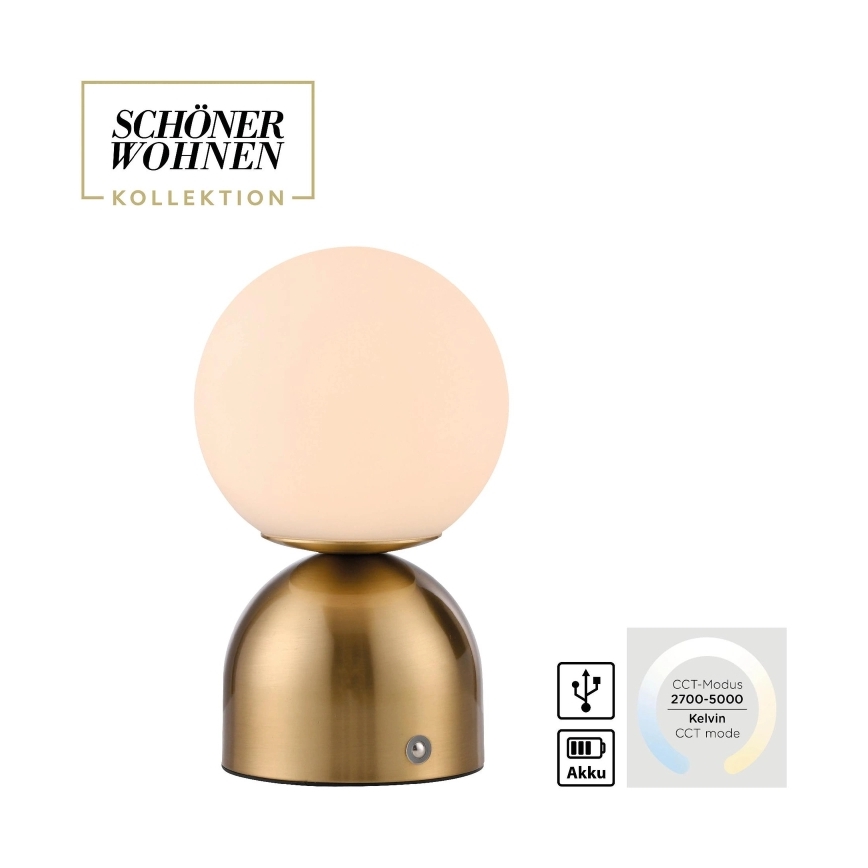 Schöner Wohnen 19218-12 - RUDI laetav, puutetundlik ja hämardatav LED-laualamp LED/1,2W/5V 3000-6000K 1200 mAh kuldne