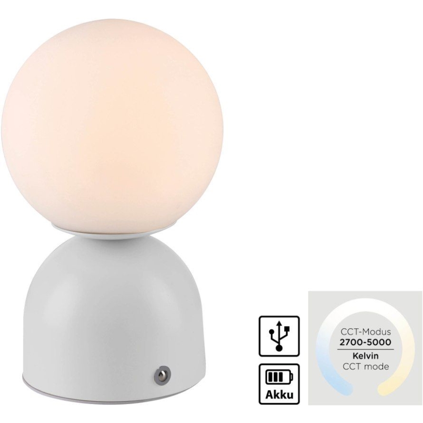 Schöner Wohnen 19218-16 - LED hämardatav puutetundlik laetav laualamp RUDI LED/1,2W/5V 3000-6000K 1200 mAh valge