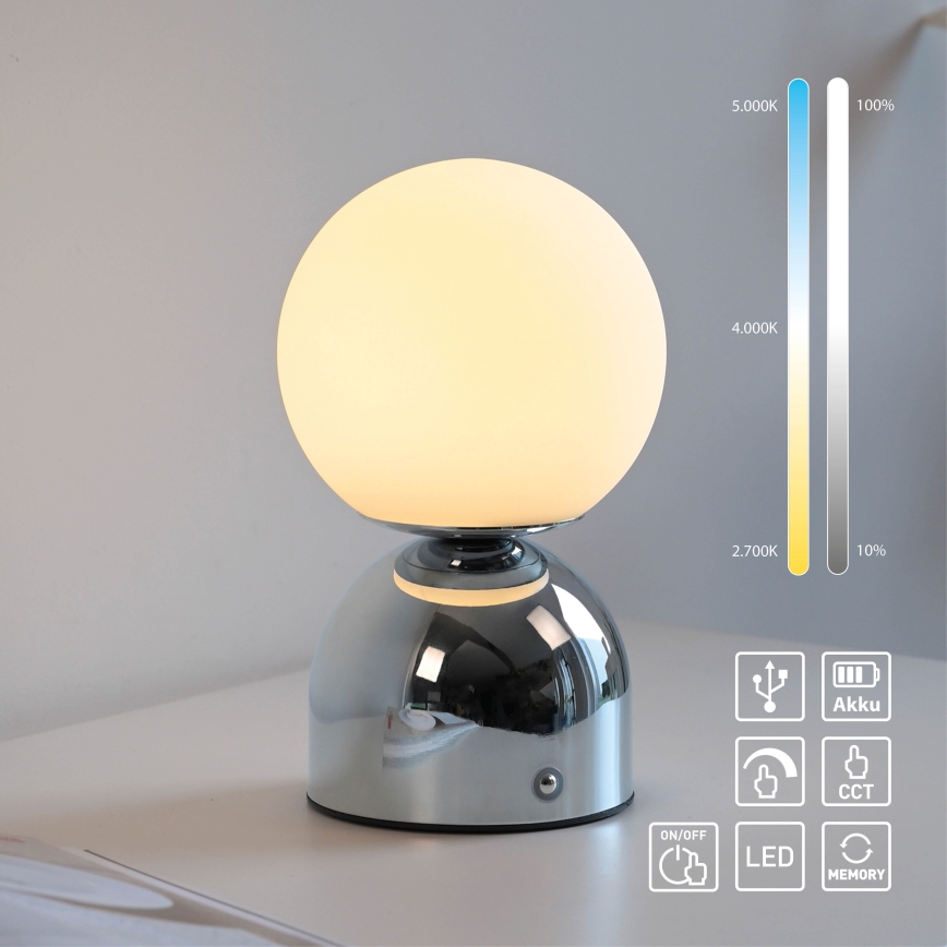 Schöner Wohnen 19218-17 - LED hämardatav puutetundlik laetav laualamp RUDI LED/1,2W/5V 3000-6000K 1200 mAh läikiv kroom