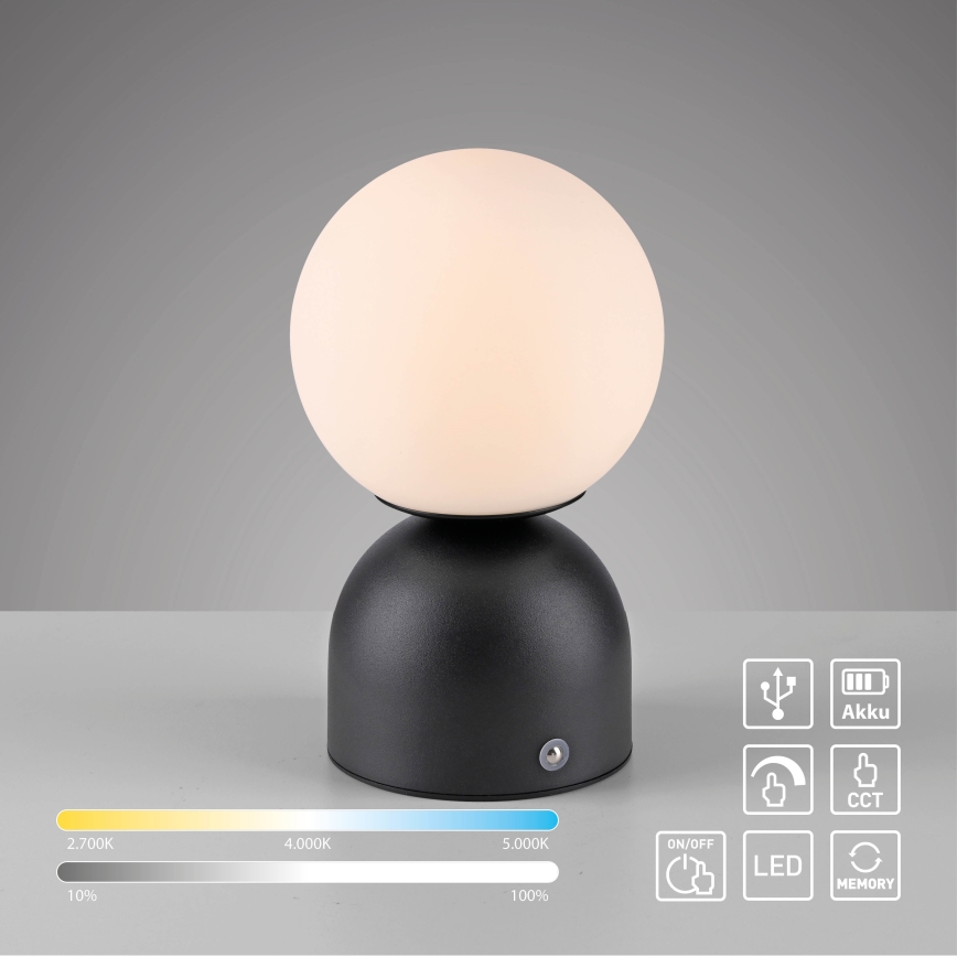 Schöner Wohnen 19218-18 - RUDI puutetundlik hämardatav laetav LED-laualamp LED/1,2W/5V 3000-6000K 1200 mAh must