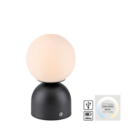 Schöner Wohnen 19218-18 - RUDI puutetundlik hämardatav laetav LED-laualamp LED/1,2W/5V 3000-6000K 1200 mAh must