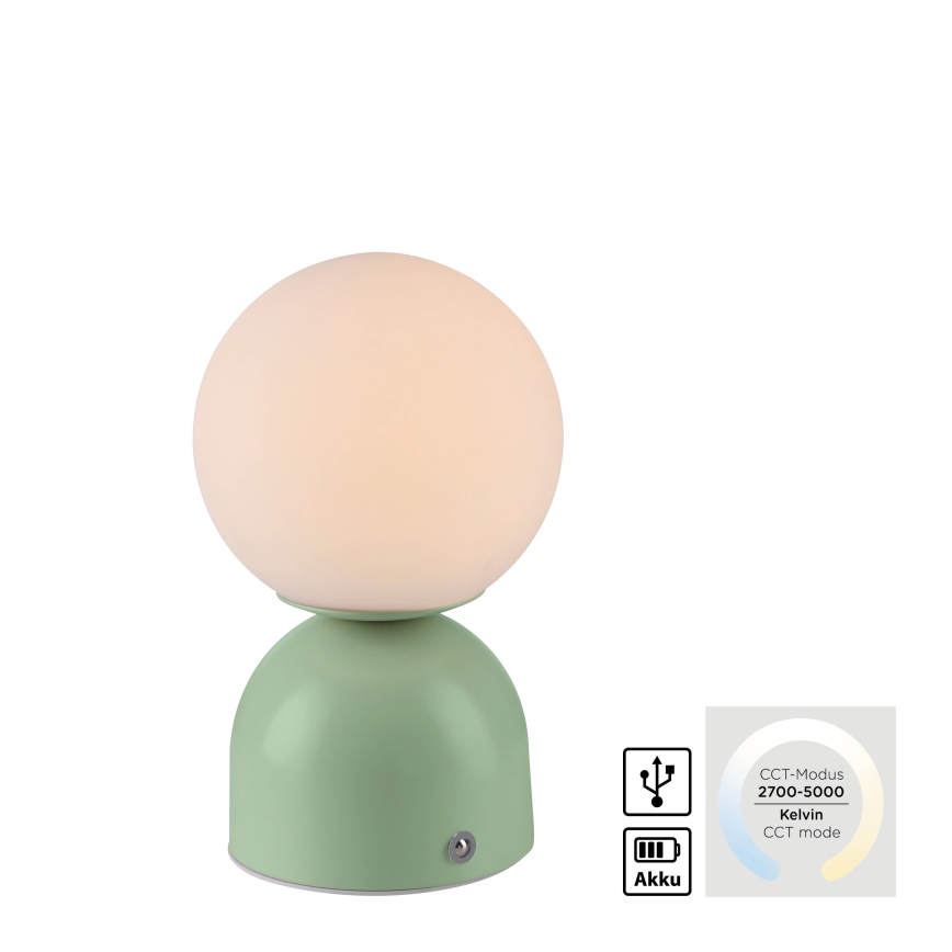 Schöner Wohnen 19218-43 - Hämaratav puutetundlik laetav laualamp RUDI LED/1,2W/5V 3000-6000K 1200 mAh roheline
