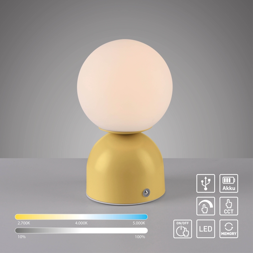 Schöner Wohnen 19218-81 - hämardatav puutetundlik laetav lauavalgusti RUDI LED/1,2W/5V 3000-6000K 1200 mAh kollane