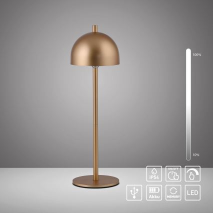 Schöner Wohnen 19244-12 - LED hämardatav puutetundlik laetav välistingimuste lauavalgusti BELLIS LED/2,5W/5V 2600 mAh IP54 kuldne