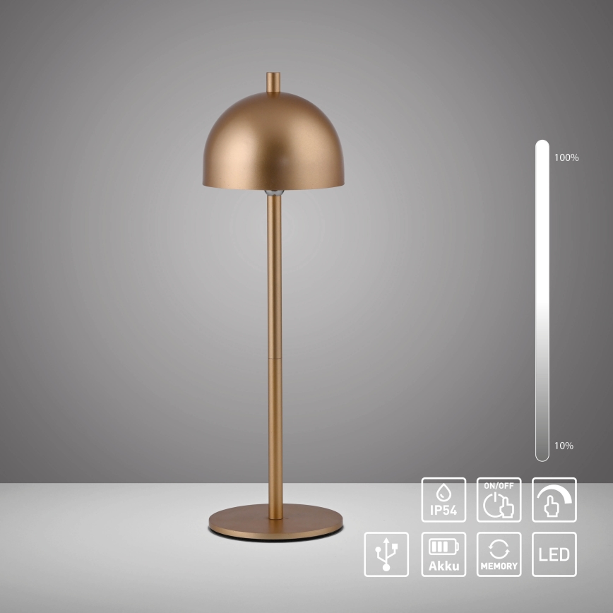 Schöner Wohnen 19244-12 - LED hämardatav puutetundlik laetav välistingimuste lauavalgusti BELLIS LED/2,5W/5V 2600 mAh IP54 kuldne