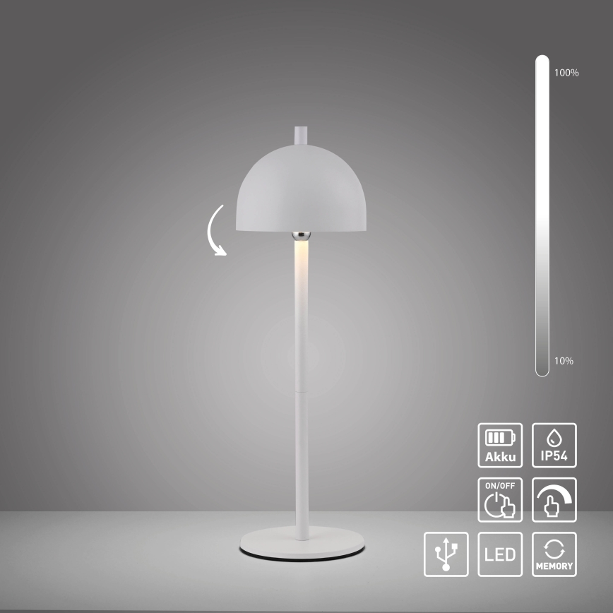 Schöner Wohnen 19244-16 - LED-hämardatav puutetundlik laetav välitingimustesse sobiv laualamp BELLIS LED/2,5W/5V 2600 mAh IP54 valge