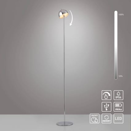 Schöner Wohnen 19245-17 - LED hämardatav puutetundlik laetav välipõrandalamp BELLIS LED/2,5W/5V 2600 mAh IP54 läikiv kroom