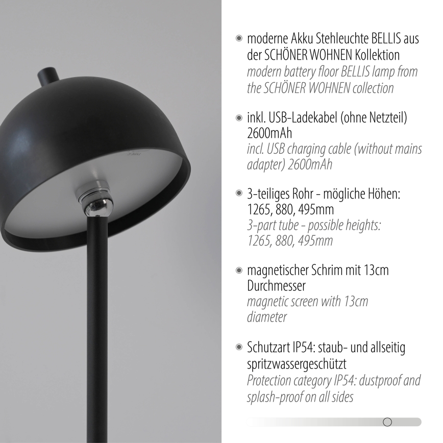 Schöner Wohnen 19245-18 - LED hämardatav puutejuhtimisega laetav välitingimustele mõeldud põrandalamp BELLIS LED/2,5W/5V 2600 mAh IP54 must