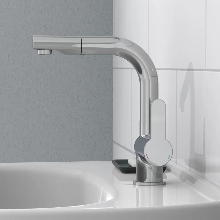 Schütte 79710 - köögisegisti LONDON väljatõmmatava dušiga, läikiv kroom