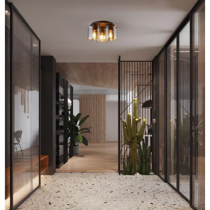 Searchlight - laelamp SWEDEN 3xE27/60W/230V Ø 39 cm pruun/suitsune