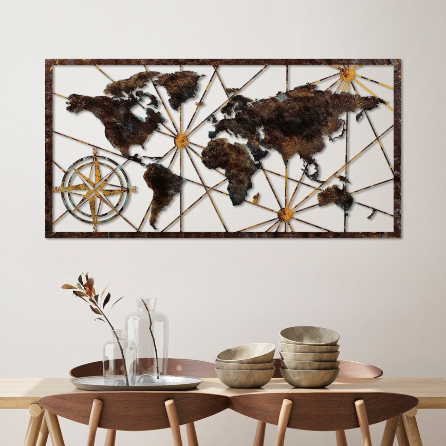 Seinakaunistus 120x60 cm maailmakaart metall