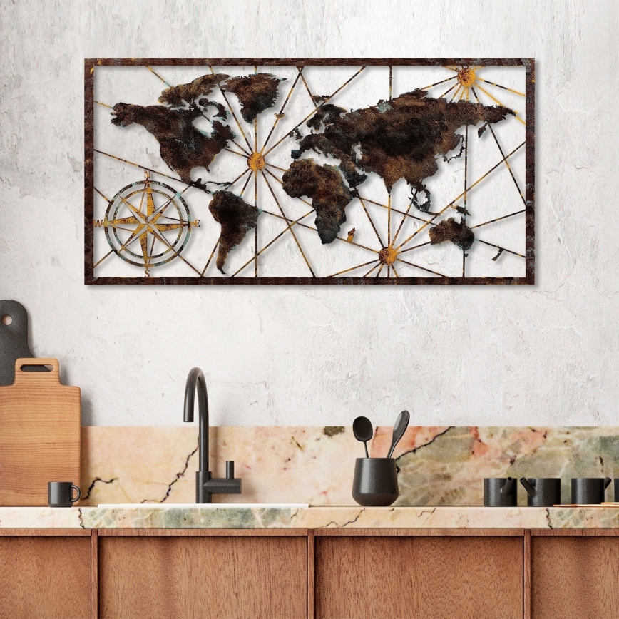 Seinakaunistus 120x60 cm maailmakaart metall