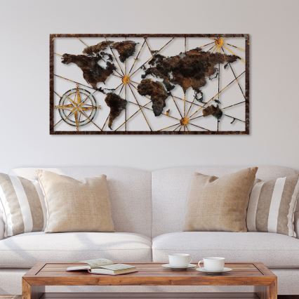 Seinakaunistus 120x60 cm maailmakaart metall