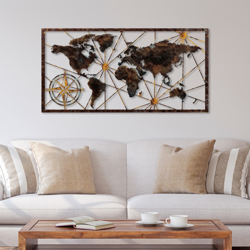 Seinakaunistus 120x60 cm maailmakaart metall