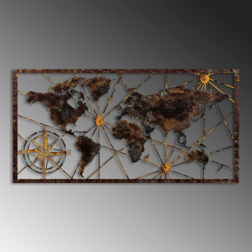 Seinakaunistus 120x60 cm maailmakaart metall