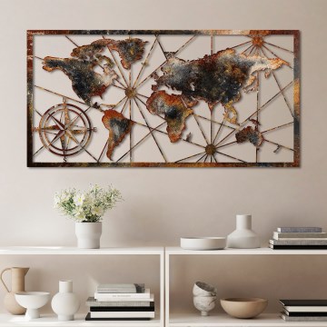 Seinakaunistus 120x60 cm maailmakaart metall