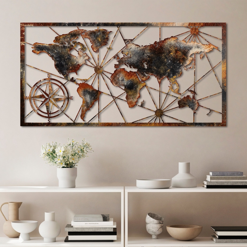 Seinakaunistus 120x60 cm maailmakaart metall