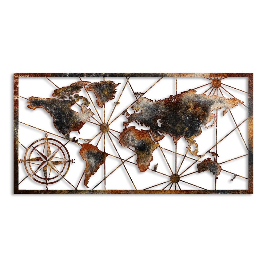 Seinakaunistus 120x60 cm maailmakaart metall