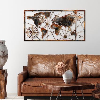 Seinakaunistus 120x60 cm maailmakaart metall