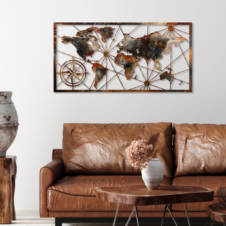 Seinakaunistus 120x60 cm maailmakaart metall